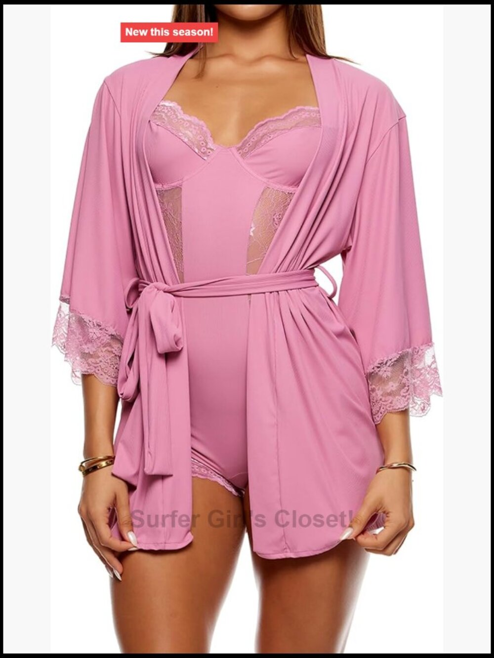 Ribbed Lace Robe - Sheer Sleepwear, Nylon Spandex, X-Large